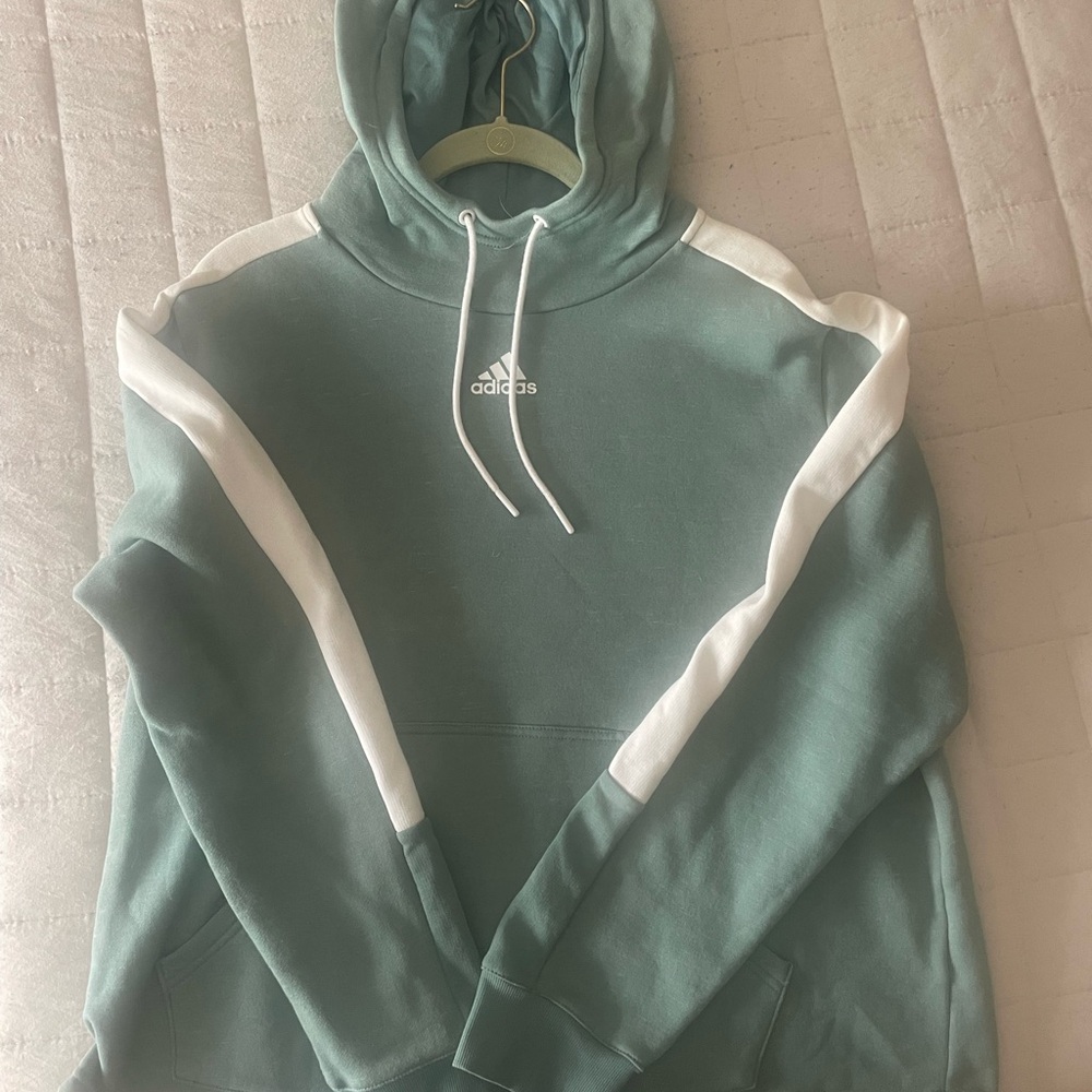 Adidas Women's Green and White Hoodie
